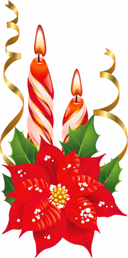 Red and White Christmas Candles with Poinsettia PNG Picture ...