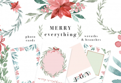 Watercolor Christmas Card Template, Christmas Wreath Clipart, Mistletoe  Clipart, Poinsettia Flower Clipart