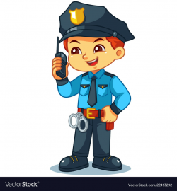 Police officer boy checking information with