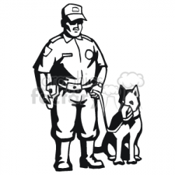 Black and white police officer with a K9 clipart. Royalty-free clipart #  160643