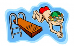 Vector illustration of a happy kid diving off a diving board ...