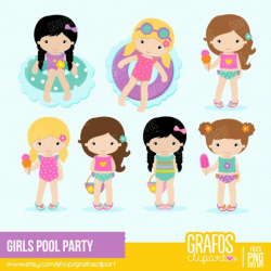 GIRLS POOL PARTY Digital Clipart Set Pool Clipart Summer ...