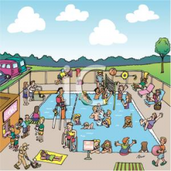 Busy Public Swimming Pool - Royalty Free Clipart Picture