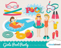 BUY 2 GET 1 FREE girls pool party clip art / pool clipart ...