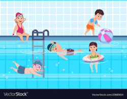 Kids in swimming pool boys and girls in swimwear