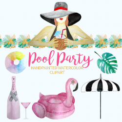 Pool Party Watercolor Clipart