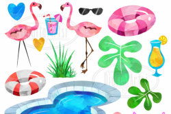 Watercolor Pool Party Clipart Download - Pool - Cocktails ...