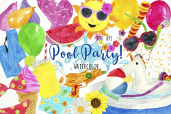 Watercolor Pool Party Clipart ~ Illustrations ~ Creative Market