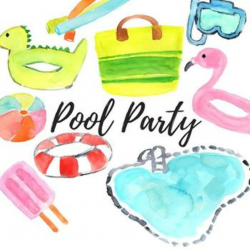 Watercolor Pool Party Clipart