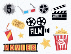 Cinema Clipart Bundle, Hollywood Movie Night, Clip Art for Scrapbook ...