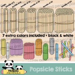 Popsicle Sticks Clip Art: Single and Bundles of 5, 10, 20, 25, 50 and 100