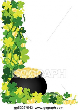 Vector Clipart - Four leaf clover pot of gold border ...