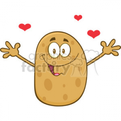 8787 Royalty Free RF Clipart Illustration Happy Potato Cartoon Character  With Hearts And Open Arms For A Hug Vector Illustration Isolated On White  ...