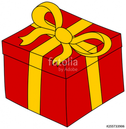 Cartoon red gift box with yellow ribbon. Present clipart ...