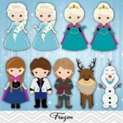 Frozen Clip Art, Princess Elsa Clipart, Princess Anna Clipart, 00177