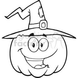 6643 Royalty Free Clip Art Back And White Happy Halloween Pumpkin With A  Witch Hat Cartoon Mascot Illustration clipart. Royalty-free clipart # 389734