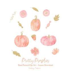 Watercolor Pumpkin Clipart | Autumn Halloween Clip Art | Blush Pink ...