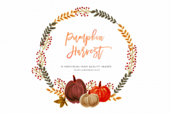 Rustic fall watercolor clipart set, Pumpkin watercolor clipart By ...
