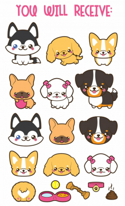 Kawaii dog clipart, cute dog clipart, dog breeds clipart, kawaii ...