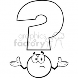 6269 Royalty Free Clip Art Black and White Question Mark Character With A  Confused Expression clipart. Royalty-free clipart # 389328