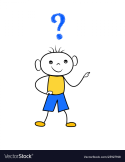 Doodle boy thinking with question mark scribble