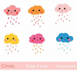 Raindrop clouds clipart, Cute clouds clipart, Colorful cloud clip ...