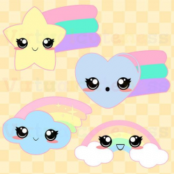 Kawaii Rainbows Clipart - Cute Pastel Rainbows, Kawaii Planner ...