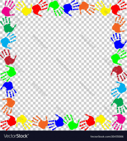 Rainbow frame with multicolored handprints border