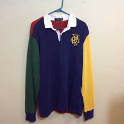 Mens 90s Style Polo Ralph Lauren Logo COLOR BLOCK Long ...