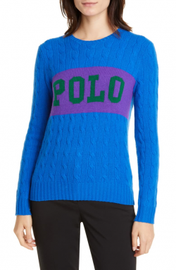 Polo Ralph Lauren Cable Logo Colorblock Wool & Cashmere ...