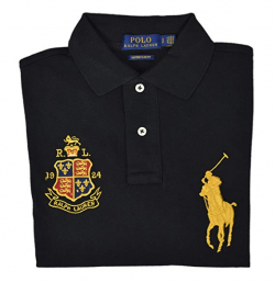 Polo Ralph Lauren Men\'s Gold Big Pony Custom Slim Fit Polo Shirt, Black