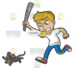 An Angry Man Running After A Stealing Rat