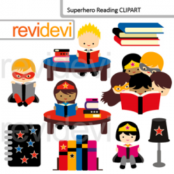 Reading clipart: Superheroes read book clip art - Colaboration Pack