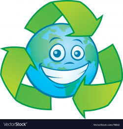 Earth cartoon with recycle symbol
