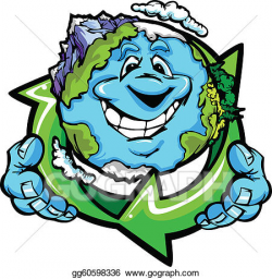 Vector Art - Happy planet earth holding recycle . Clipart ...