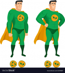 Recycle superhero in green uniform with a cape