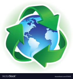 Recycle symbol with blue earth on white background