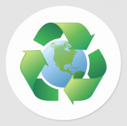 Recycling symbol surrounding planet earth classic round sticker