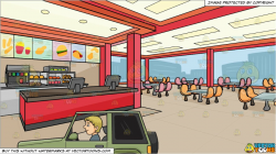 A Man Driving An Off Road Suv and Inside A Fast Food Chain Restaurant  Background