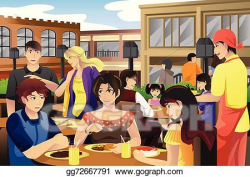 Vector Art - People eating in an outdoor restaurant. Clipart ...
