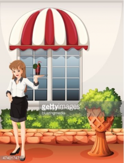 Waitress Outside The Restaurant Carrying A Tray stock ...