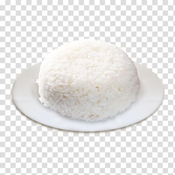 Steamed cup of rice on round white ceramic plate, Cooked ...