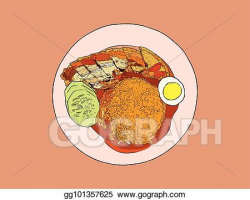 Vector Clipart - Crispy pork belly rice. top view hand draw ...