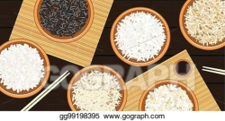 Vector Illustration - Different types of rice in bowls ...