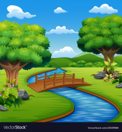 Background scene with bridge across in the park