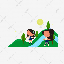 Cartoon Wind Cute Girl Walking By The River, Girl, Character ...