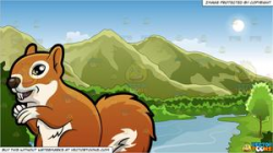 A Cute Squirrel and Mountains And River Background