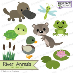 Cute River Woodland Animals Clipart - Instant Download File ...