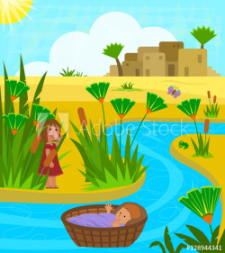 Baby Moses In Basket - Cute illustration of baby Moses on ...