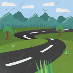 Road Landscape Background, Mountain, Cartoon, Background PNG ...